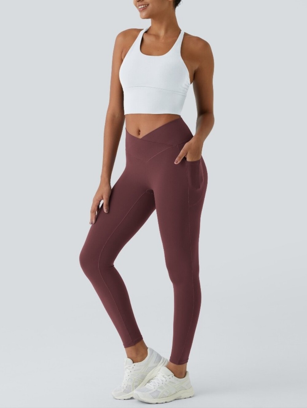 Halara SoftlyZero 7/8 Pocket Plain Legging Medium Red Mahogany